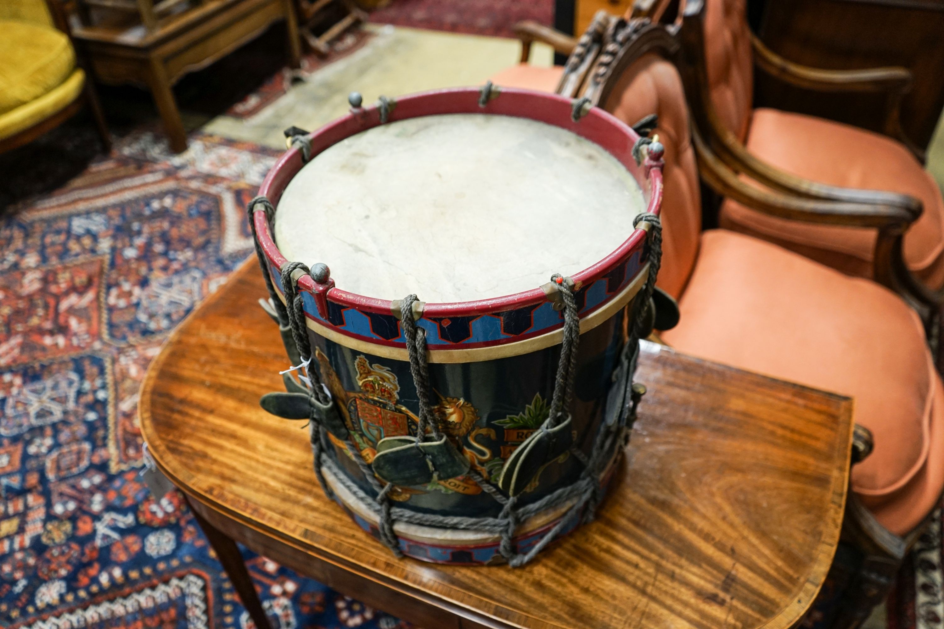 A Royal Air Force brass mounted regimental drum, Serial No. 19/361963, diameter 38cm, height 38cm